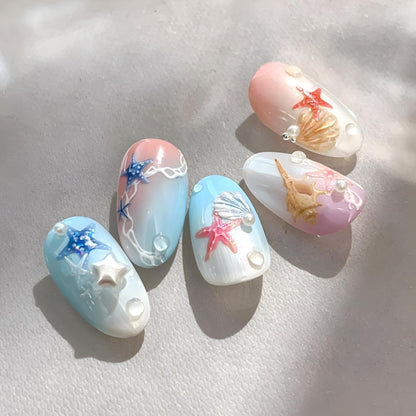 2 Sheets Starfish Nail Stickers for Nail Art 5D Embossed Ocean Nail Decals Summer Nail Stickers Colorful Nail Art Supplies Design Accessories for Women Acrylic Manicure DIY Decoration
