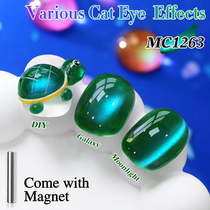 Double Rhythm Jelly Glass Cat Eye Gel Polish with Magnet 15ML Holographic Glitter Shimmer Translucent Sheer Color Magnetic Nail Polish Salon DIY at Home (Dark Green-MC1263)