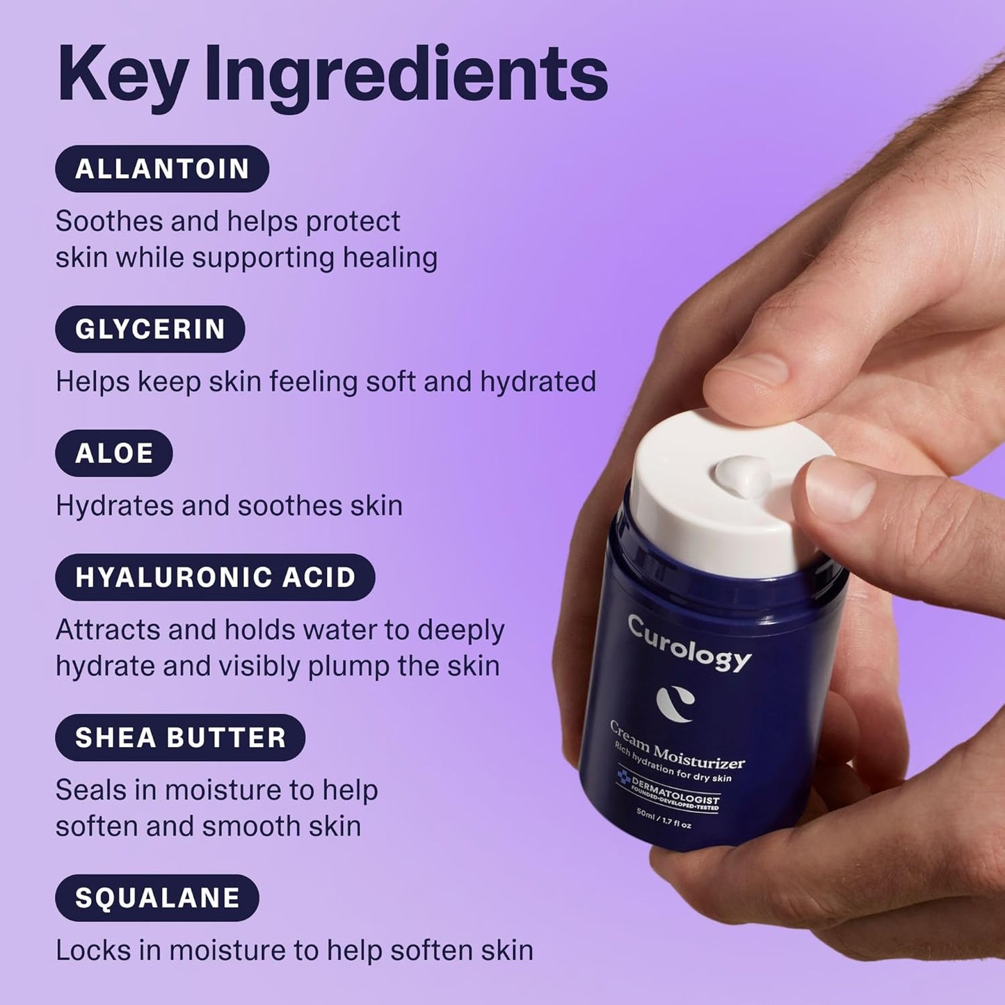 Curology Cream Moisturizer, Rich Hydrating Face Lotion for Dry Skin, with Shea Butter and Hyaluronic Acid, 1.7 fl oz