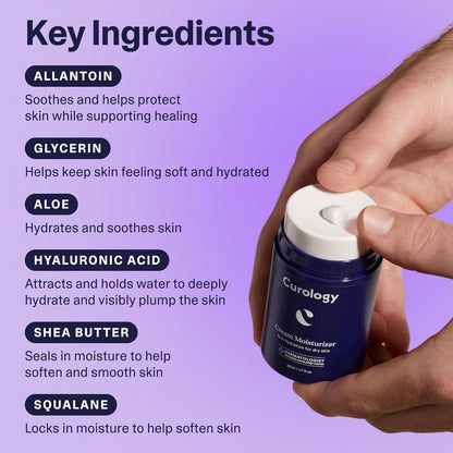 Curology Cream Moisturizer, Rich Hydrating Face Lotion for Dry Skin, with Shea Butter and Hyaluronic Acid, 1.7 fl oz