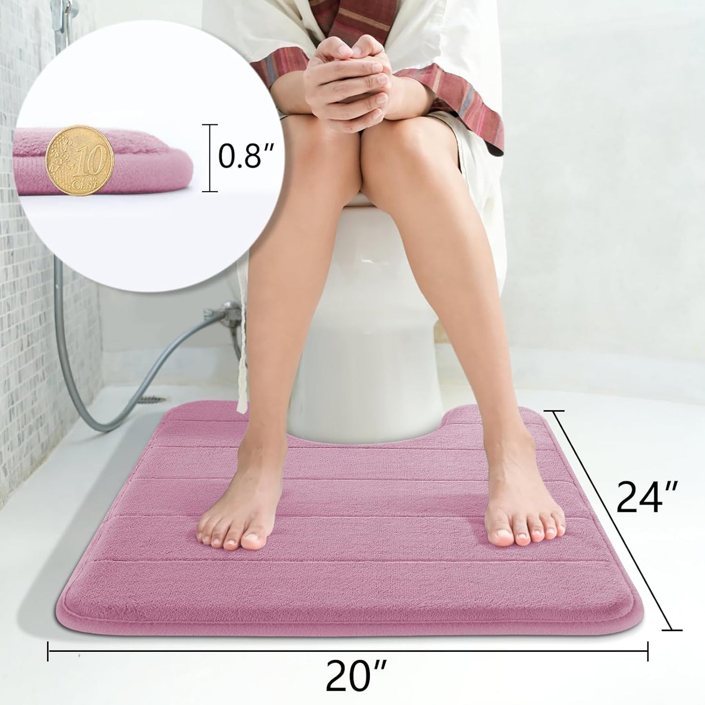Yimobra Memory Foam Toilet Bath Mat U-Shaped, 24 X 20 Inches,Soft and Comfortable, Super Water Absorption, Non-Slip, Machine Wash and Easier to Dry for Bathroom Commode Contour Rug, Mauve