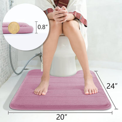 Yimobra Memory Foam Toilet Bath Mat U-Shaped, 24 X 20 Inches,Soft and Comfortable, Super Water Absorption, Non-Slip, Machine Wash and Easier to Dry for Bathroom Commode Contour Rug, Mauve