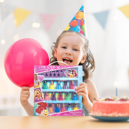 Disney Princess 15 Piece Water-Based Nail Polish with 3 Toe Spacers, Quick Dry, Peel Off, Gift Kit Set for Kids Girls, Ages 3 by Townley Girl