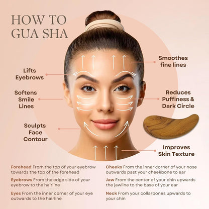 Teak Wood Gua Sha Facial Tool for Face and Body Massage, Anti-Aging Reduce Puffiness Wrinkles Shape Jawline Skincare Routine Treatment, Wooden Gua Sha Massager with Travel Pouch for Gift Set