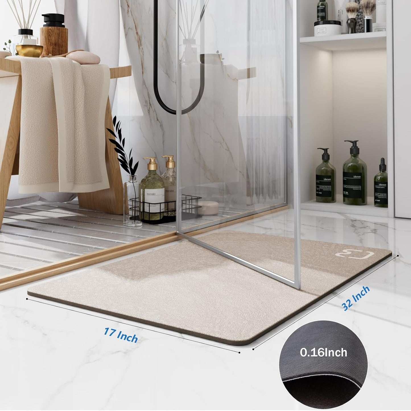 Taupe Bath Mat Rugs 17 x 32 - Quick Dry Super Absorbent Diatomaceous Earth Bath Mat Non Slip Rubber Bottom Thin Bathroom Mat Fit Under Door, Bathroom Floor Rugs in Front of Bathtub,Shower Room,Sink