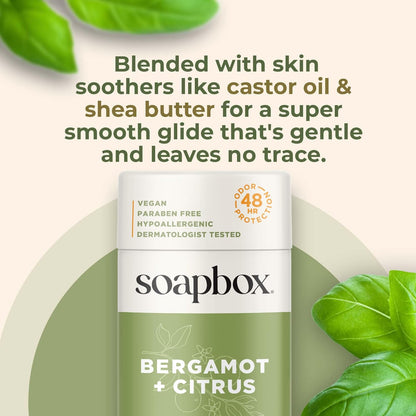 Soapbox Aluminum Free Deodorant, Bergamot & Citrus Scented Deodorant, Scented Aluminum-Free Natural Deodorants, 2.65oz