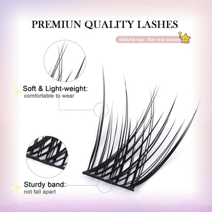 GAQQI Lash Clusters, GQ03 False Eyelashes DIY Lash Extensions D Curl 168PCS Cluster Lashes 12MM, Wispy and Natural Look (GQ03,12mm,D Curl)