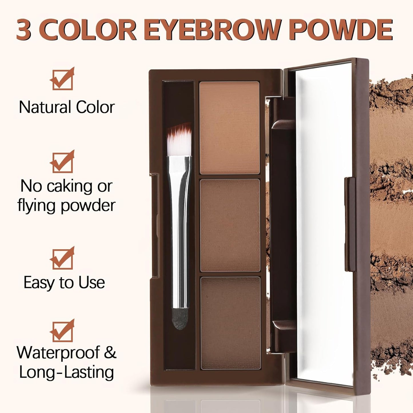 3 Colors Eyebrow Powder Set, Brow Powder Makeup Palette, Defining and Sculpting Brows, Waterproof Eye Contour Kit with Brush Applicator