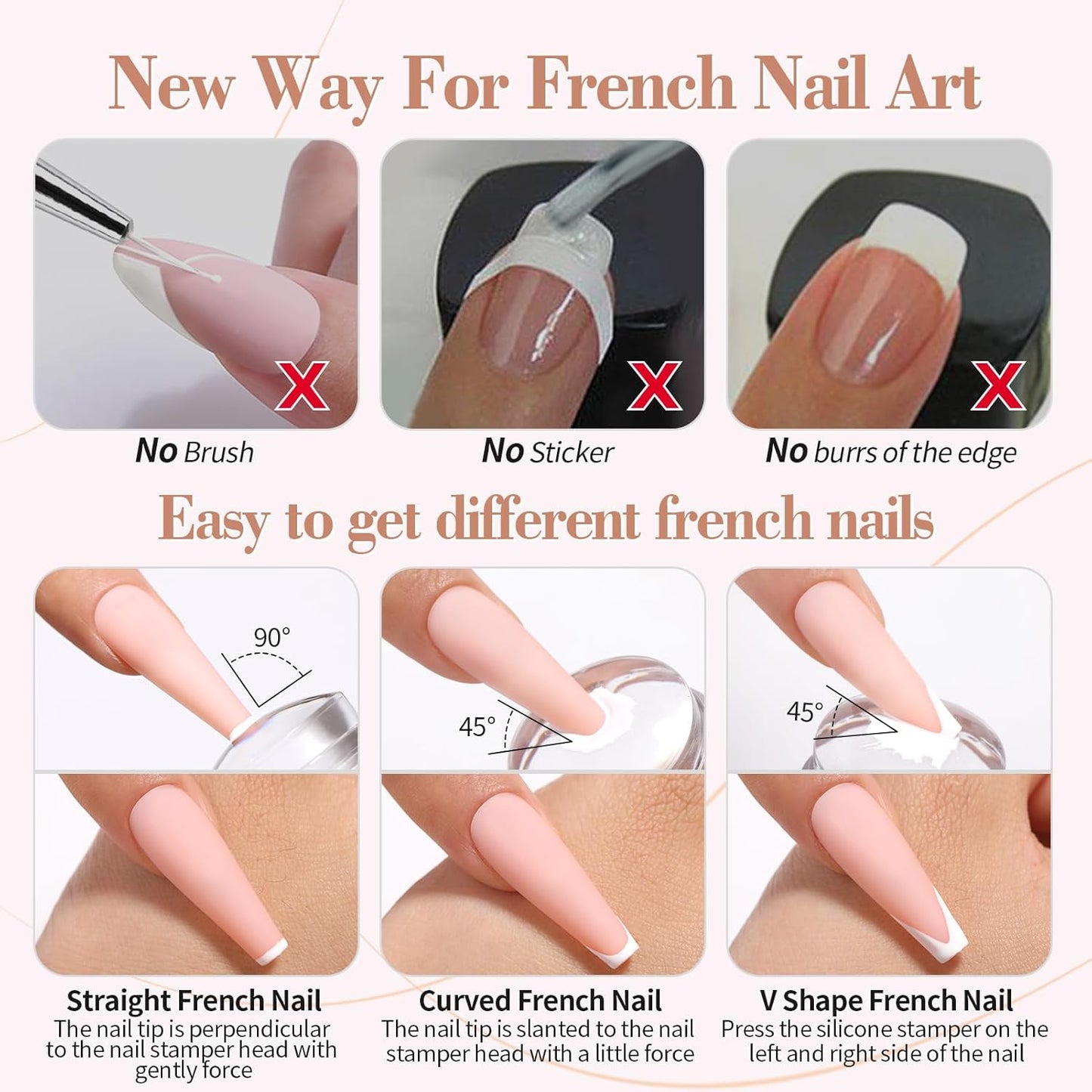 Born Pretty French Manicure Kit, Nail Stamper and 2Pcs Gel Nail Polish, Include Jelly Natural Pink White Colors for French Tip, U V Light Cure