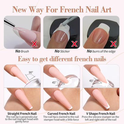 Born Pretty French Manicure Kit, Nail Stamper and 2Pcs Gel Nail Polish, Include Jelly Natural Pink White Colors for French Tip, U V Light Cure