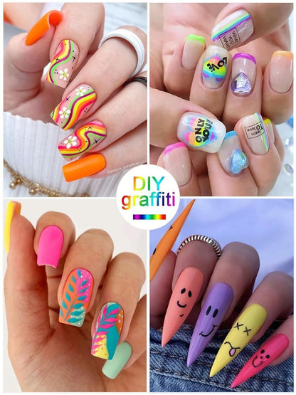 12 Color 3D Nail Art Pens Set, Kalolary Nail Pens Nail Point Graffiti Dotting Pen Drawing Painting Liner Brush for DIY Nail Art Beauty Adorn Manicure Tools