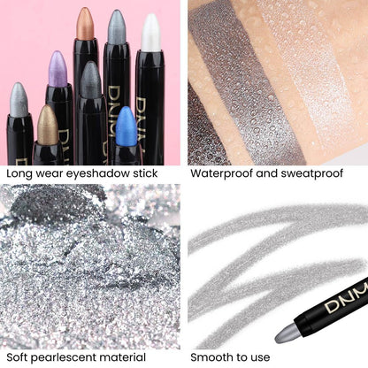 Kaely 2Pcs Cream Eyeshadow Stick Set for Eyes,Dazzling Grey & Silver Shimmer Pen,Eye Brightener Halloween Makeup,sombras para ojos,Smooth Eye Shadow Highlighter Crayon Pencil Waterproof,02+16