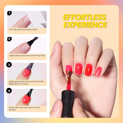 Beetles Jelly Gel Nail Polish Set - 6 Colors Neon Gel Polish Kit Sheer Hot Pink Red Orange Purple Blue Yellow Translucent Effect Soak Off UV French Nail Art Manicure Gift for Women