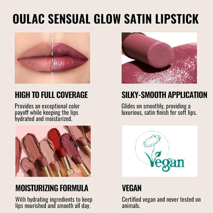 Oulac Color Rich Satin Lipstick Set For Women Nude Brown Lipsticks High Impact Lipcolor Tinted Lip Balm, Nourishing, Satin Finish, Moisturizing Creamy Formula, Vegan Gluten Free (10+12+13)