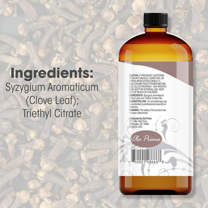 Ola Prima Clove Essential Oil for Aromatherapy, Diffuser, Soap, and Skin Moisturizer (16oz Bulk)