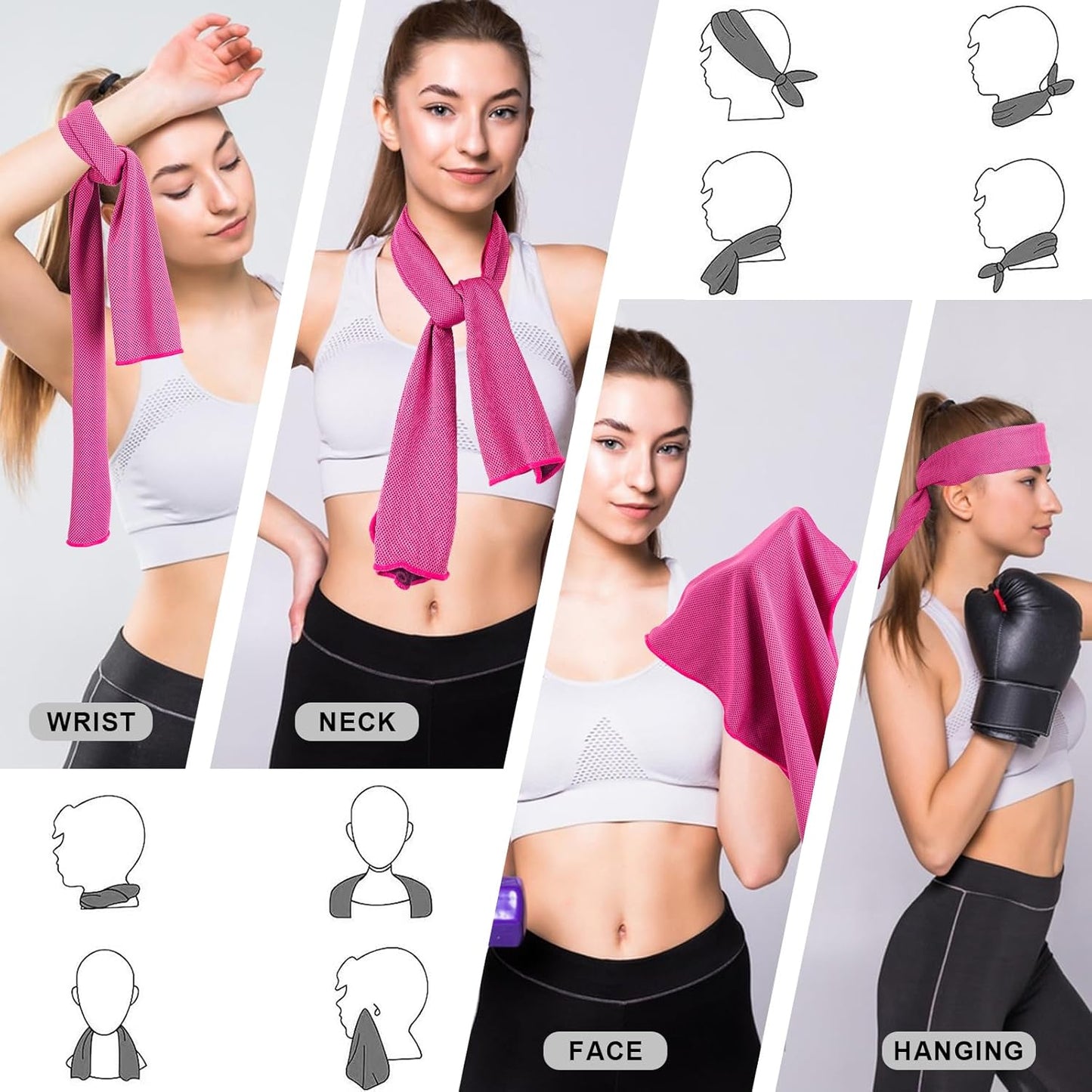 4 Pack Cooling Towel (40"x12"), Soft Breathable Chilly Towel, Ice Towel, Microfiber Towel for Yoga, Sport, Running, Workout,Gym, Camping, Fitness, Workout & More Activities(Multicolor)