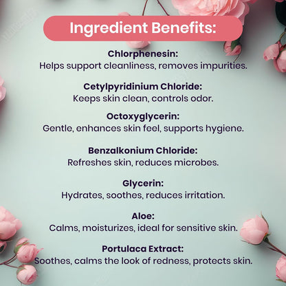 Rose Scented Daily Feminine Wipes for Women – pH Balanced Unflavored Intimate Wipes – Water-Based, Aloe-Infused, Gentle on Sensitive Skin – Vegan, No Alcohol or Dyes, Travel-Friendly - 30ct