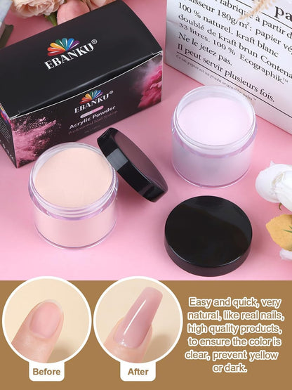 EBANKU Nude Pink Acrylic Powder for Nails, Long Lasting 3D Fingernail Carving & Nail Extensions, Professional Colors Acrylic Powder for Manicure, No Nail Lamp Needed, 60g/2.1oz*2Pcs