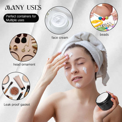 Patelai 4 Pieces Round Wide-mouth Leak Proof Plastic Container Jars with Lids for Travel Storage Makeup Beauty Products Face Creams Oils Salves Ointments DIY Making(6 Ounce,Pure Black)