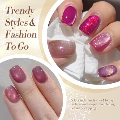 Born Pretty Cat Magnetic Eye Gel Nail Polish, Fall Winter Jelly Glass Magnetic Gel Polish, Purple Brown Pink Nude Glitter Soak Off Nail Art Salon Manicure Home Gift 7ml 6pcs