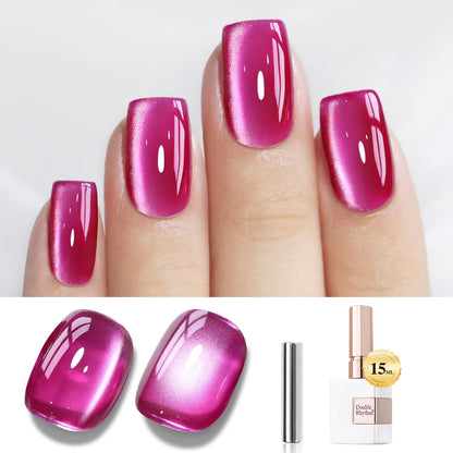 Double Rhythm Jelly Glass Cat Eye Gel Polish with Magnet 15ML Holographic Glitter Shimmer Translucent Sheer Color Magnetic Nail Polish Salon DIY at Home (Jelly Violet-MC1119)