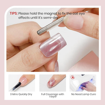 Cat Eye Nail Polish Non Gel Quick Dry Glitter Cat Eye Nail Polish with Magnetic Toe Fingernail Air Drying Fast Lacquer Manicure Gift For Women Girls 16ml, 0.54fl oz