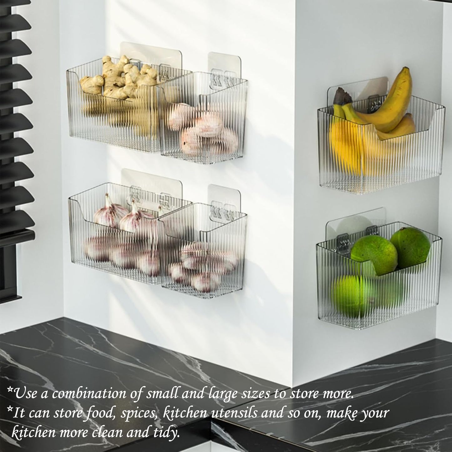 Set Of 2 Storage Organizer Bins Wall Mounted Shower Basket, Shower Caddy Stackable Clear Plastic Makeup Organizer Adhesive Hanging Bin for Bathroom, Kitchen, Cabinet, Pantry, BPA Free, Green