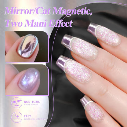 Born Pretty Purple Chrome Nail Powder Super Glossy Mirror Effect Metallic Nail Powder Cat Magnetic Eye Nail Powder Nail Glitter Manicure Pigments for Nail Art Design