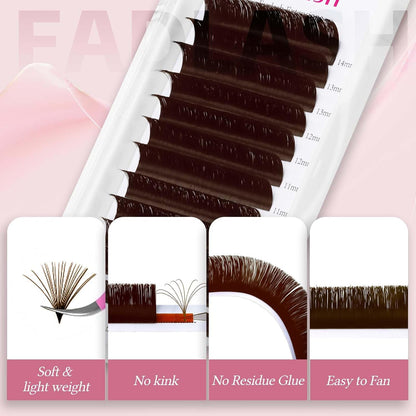 FADLASH Brown Lash Extensions Easy Fan Volume Lashes Colored Lash Extensions C/D Curl Volume Lash Extension 0.07 Self Fanning Eyelash Extensions (Dark Brown-0.07D, 15-20mm)