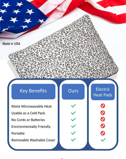 Microwavable Corn Filled Heating Pad and Cold Pack/Washable 100% Cotton Cover (Vines - Black and White, 7.5in W x 11in L)