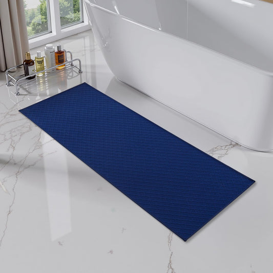AMOAMI Bath-Mat, Ultra Thin Bathroom Mat Runner Rugs, Rubber Backed Non Slip Absorbent Bath Rug for Bathroom Floor, Shower, Sink 24" x 70" Blue