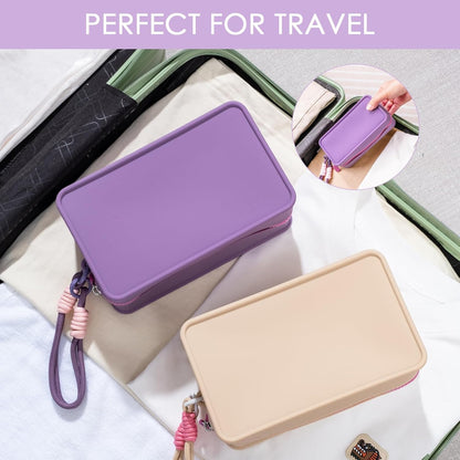 Travistar Silicone Travel Makeup Bag - Large Capacity Make Up Pouch Travel Makeup Organizer Bag Waterproof Toiletry Bag Portable Cosmetic Bag Cute Womens Brush Holder Bag with Zipper Closure Blue