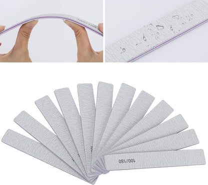 100/180 Grit Nail Files for Acrylic Nails, Rectangle Double Sides Emery Boards Fingernail Files Professional Nail Buffering Files, 12 Pack