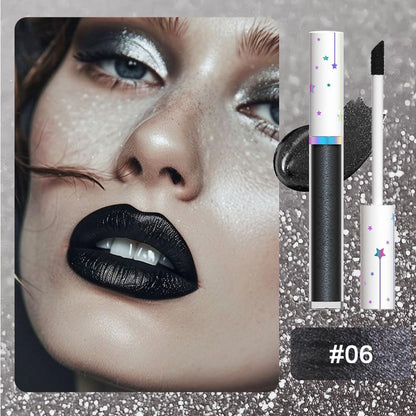 evpct 1Pcs Black Metallic Shimmer Glitter Lip Gloss Liquid Lipstick Long Lasting Waterproof 24, Glitter Pearlescent Metallic Sparkly Liquid Lipsticks Lip Stains Makeup Set for Women 06