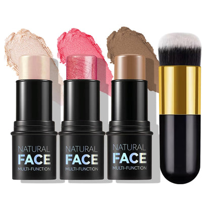 3Pcs Cream Contour Stick Makeup Kit,Create Face Contour,Highlighter Stick,Blush stick for Sculpt the Cheeks,Bronzer Contour Sticks,Waterproof Long-lasting Contour set,Non-greasy（01#,03#,04#）
