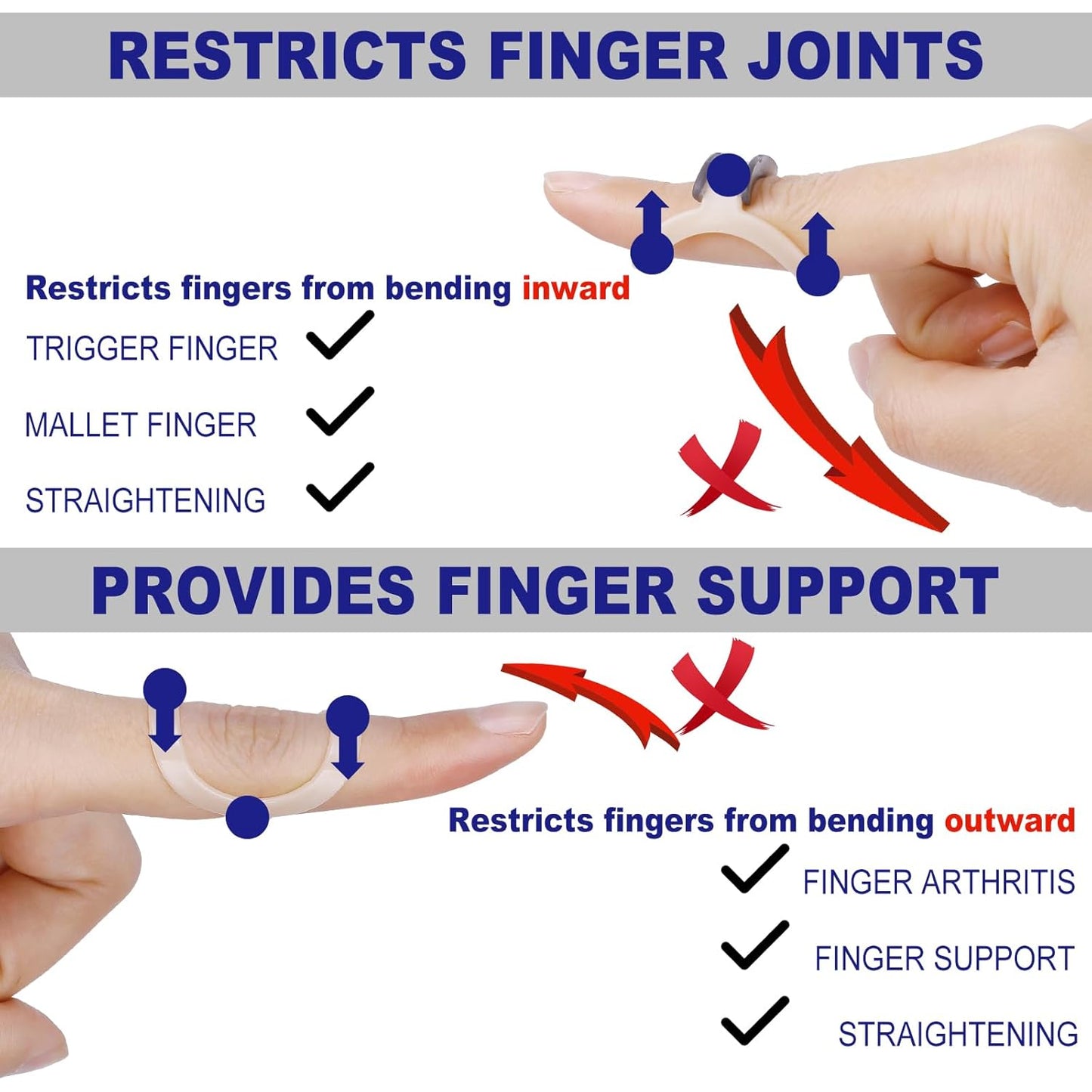 8Pcs Oval Finger Splints & Click-Lock Adjustment Kit, 4 Graduated Finger Ring Splint & 4 Splint Adjustment, Finger Braces for Arthritis, Mallet, Straightening, Support (Size 1-4)
