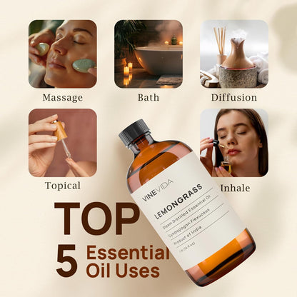 VINEVIDA Lemongrass Essential Oil - 16 oz - Undiluted - DIY Candle Scents - Safe for Skin