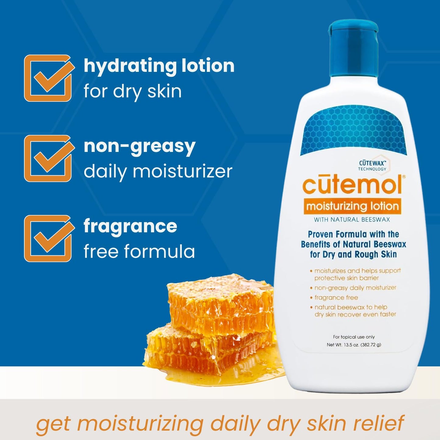 Cutemol Moisturizing Lotion - Daily Moisturizing Lotion - Fragrance-Free & Non-Greasy - Moisturize, Hydrate, Protect, & Relieve Dry Skin - 13.5oz