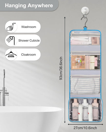 Relavel Travel Hanging Toiletry Bag for Women Men Large Capacity Makeup Bag Waterproof Cosmetic Storage Organizer Case for Bathroom Shower (Blue)