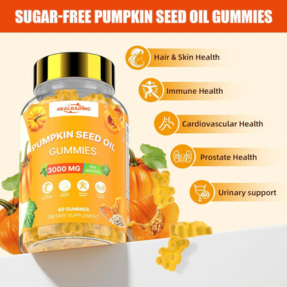 Pumpkin Seed Oil with Saw Palmetto: Pumpkin Seed Oil Gummies Extract Sugar-Free 3000mg Per Serving for Hair Growth Urinary Bladder & Prostate Health Non-GMO