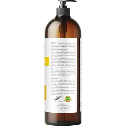 velona Canola Seed Oil 32 fl oz | 100% Pure and Natural Carrier Oil | Refined, Expeller pressed | Cooking, Dressing, Skin, Face, Body, Hair Care | Use Today - Enjoy Results