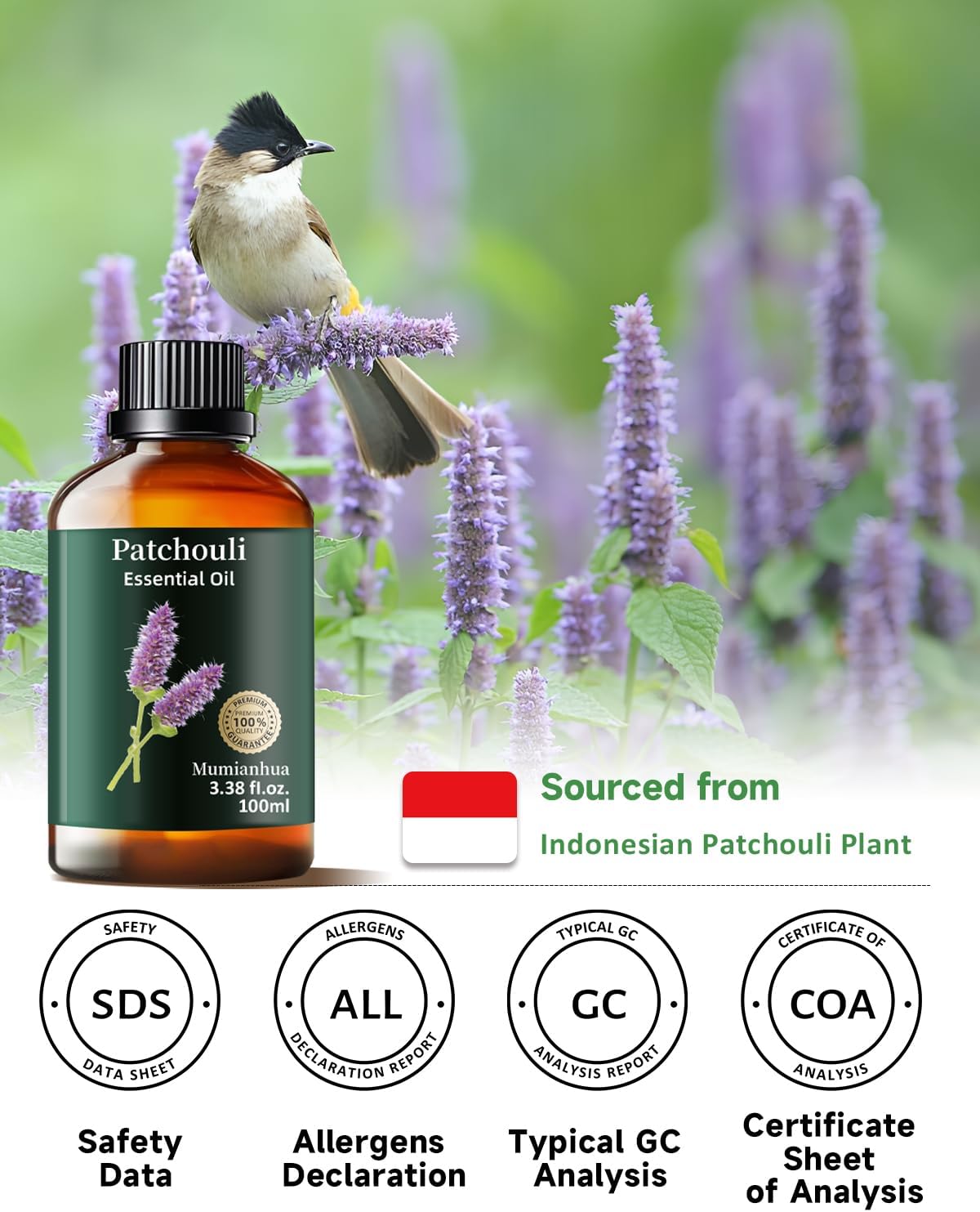 Mumianhua 100% Pure Patchouli Essential Oil Therapeutic Grade Natural Patchouli Oil for Diffuser, Perfume, Skin,Hair, Soap Making, DIY, Spraying 3.38 Fl Oz