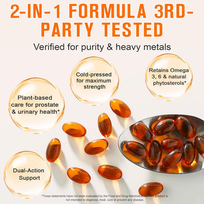 Pumpkin Seed Oil Capsules 300 Count, 2 in 1Pumpkin Seed Extract, Cold Pressed, Non-GMO, Essential Fatty Acids & Phytosterols for Hair Growth, Urinary, Bladder & Prostate Health