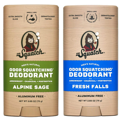 Dr. Squatch Natural Deodorant for Men - Odor-Squatching Aluminum Free - Alpine Sage & Fresh Falls (2.65 oz, 2-Pack)
