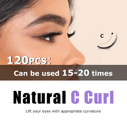 GAQQI Lash Clusters, Eyelash Clusters 120PCS C Curl Individual Lashes, Wispy Cluster Eyelash Extension 10-16mm Mixed Length, Natural Looking Cluster Lashes （GQ19, C Curl, 10-16mm)
