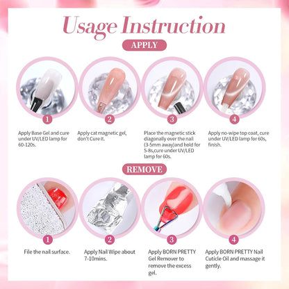 Born Pretty Cat Magnetic Eye Gel Nail Polish,Color Changing Pink Sliver Glitter Cat Magnetic Gel Nail Polish for Nail Art Manicure Salon DIY at Home 15ML