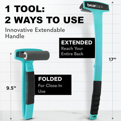 bearback Lotion Applicator for Back & Body – Long Reach Folding Handle with 2 Reusable Foam Rollers – Apply Lotion, Medication, Ointment, Sunscreen, Self Tanner – American Small Business (Teal)