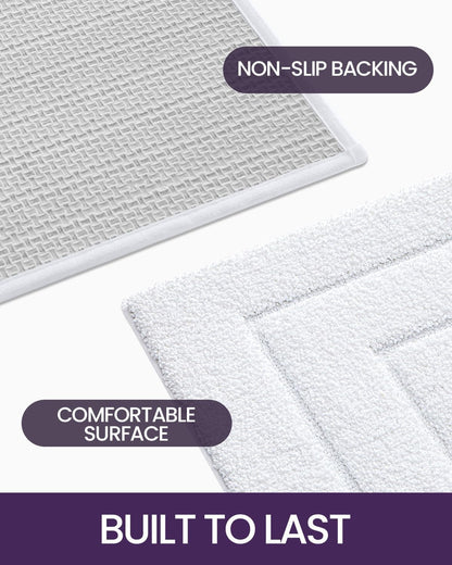 DEXI Bathroom Rug Set 2 Piece 32x20, Non Slip Washable Bath Mat for Shower Floor, Absorbent Soft Bathmat with Rubber Backing, Quick Dry Microfiber Carpet, White
