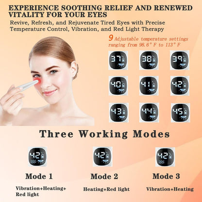 3 in 1 Eye Lift Wand, Vibrating 98°F to 113°F LCD Display Screen Massager for Dry Eyes, Dark Circles, Puffiness, Fine Lines and Wrinkles, Cream White