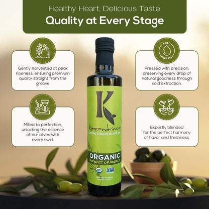 Kasandrinos Organic Olive Oil Extra Virgin, Polyphenol Rich Greek Olive Oil, 100% Organic First Cold Pressed, Mild + Delicate Flavor, Verified by Non GMO, 500 ml / 16.9 oz (Pack of 4)